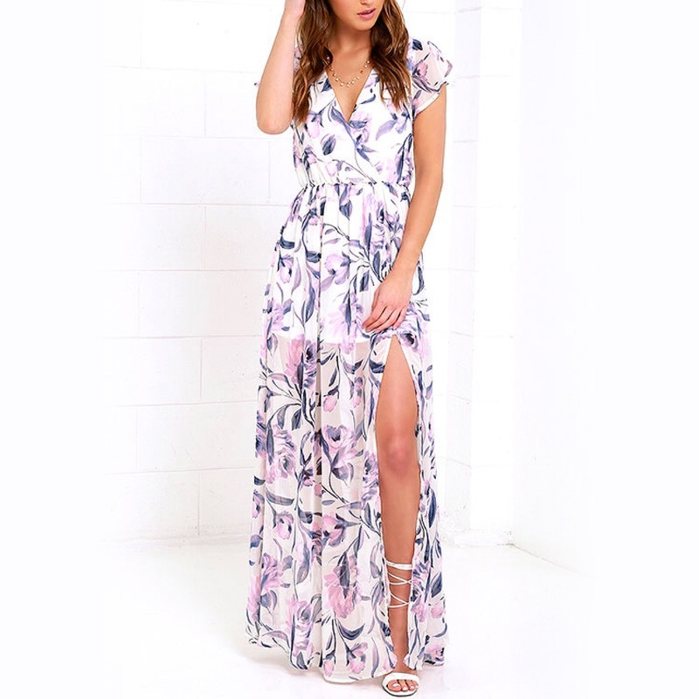 Lulu's Ivory Floral Print Maxi Dress
